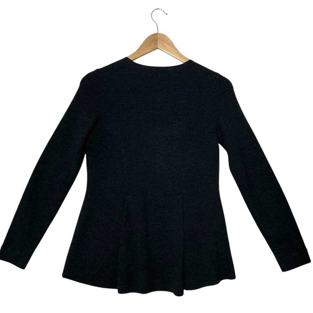 EILEEN FISHER sz X Small P Wool Peplum Sweater Hidden Full Zip Pleats Charcoal - Picture 5 of 8